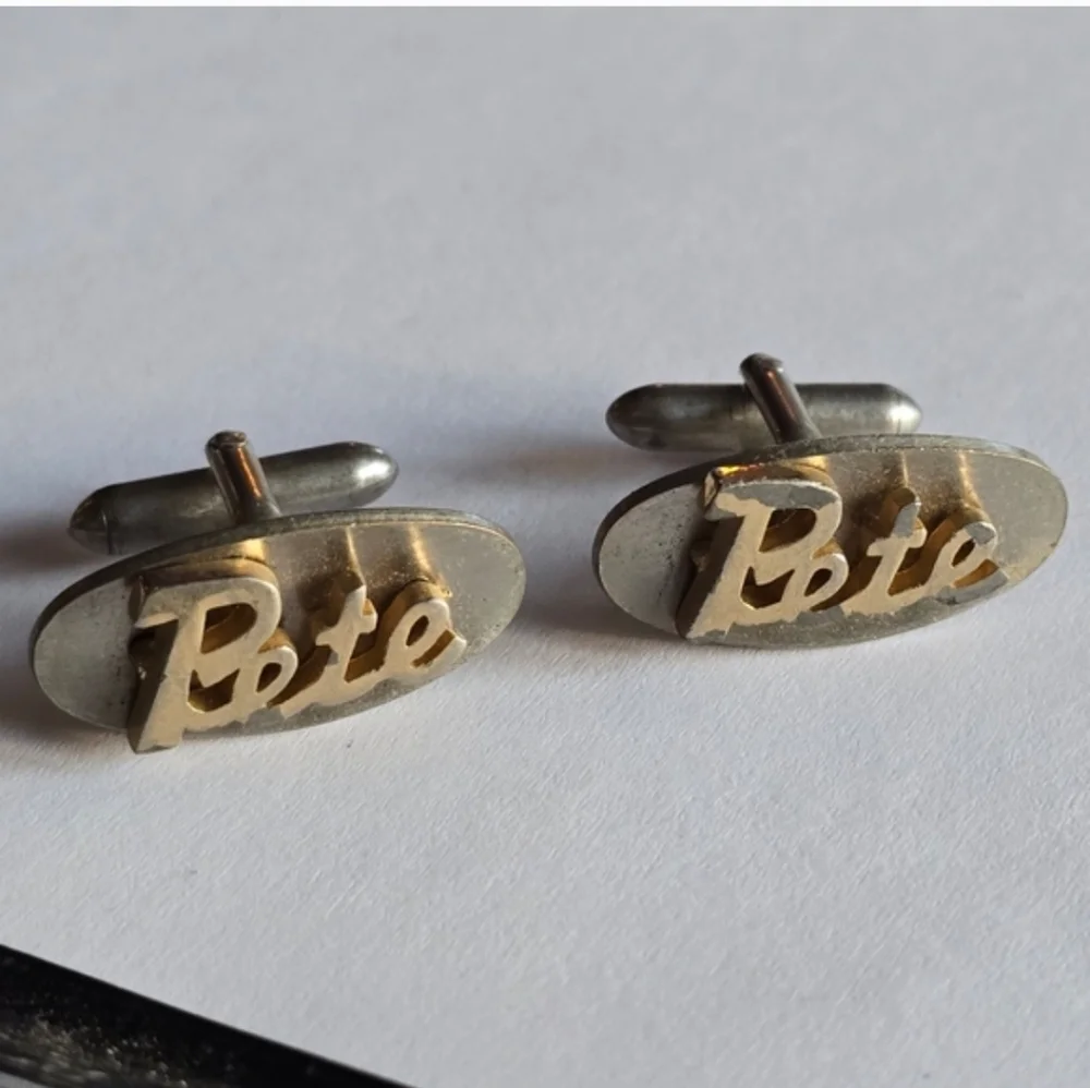 Vintage Pete cuff links name jewelry Peter gold silver tone cufflinks